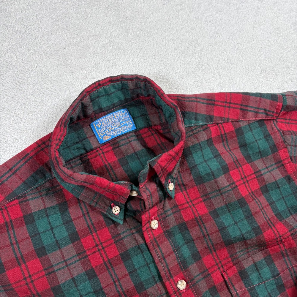 Pendleton Sir Wool Shirt Mens Large Red Green Dress MacCormick Tartan USA